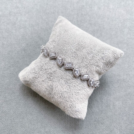 Rectangle and Pear Halo Bracelet - Rhodium White Gold
