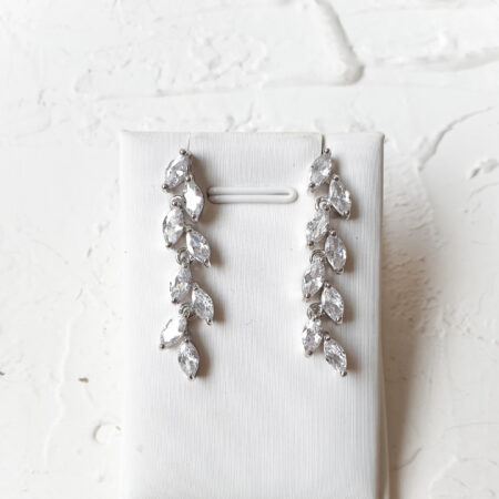 Simple Marquise Drop Earrings - Rhodium White Gold (Needle)