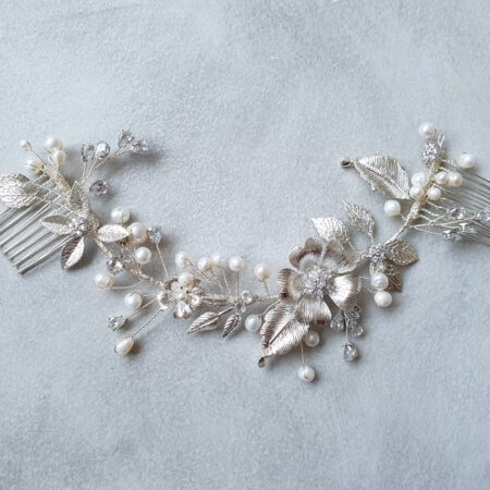 Silver Bloom Haircomb - White Silver