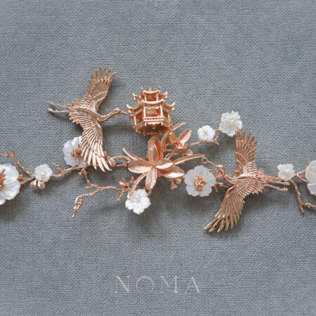Double Crane Wings Flower Hairvine - Gold