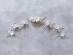 Clay Flower Simple Decor Haircomb and Hairpin Set - White Silver (7 pcs)