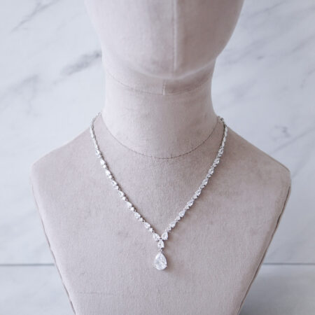 Raindrop with Pendant Necklace - Rhodium White Gold