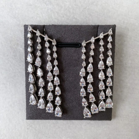 Quadruple Fringe Pear Earrings - Rhodium White Gold