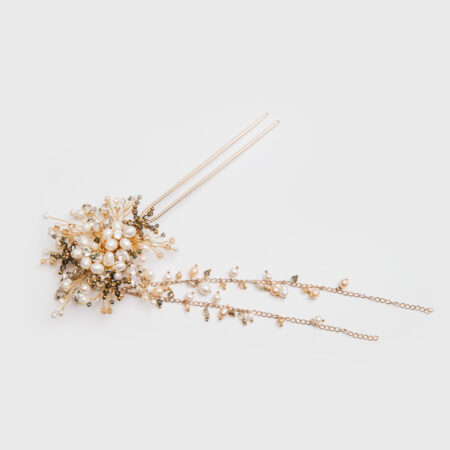 Pearl Flower Beadings Hairpin - Gold
