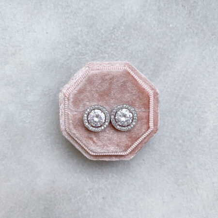 Round Bezel 3 ct Earrings - Rhodium White Gold