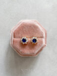 Round Paved Stud Earrings - 18k Yellow Gold, Sapphire (Needle)