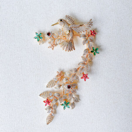 Bird Treasure Spring Earpiece - Gold, Rainbow (Left)