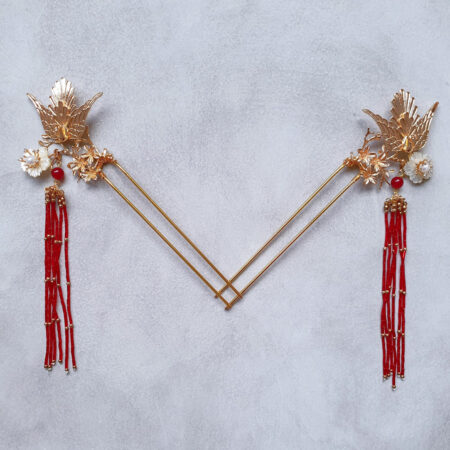 Simple Phoenix Hairpin - Gold, Red (Right)