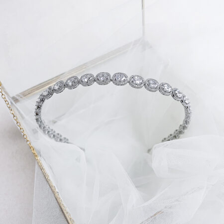 Oval Halo Row Headband - Rhodium White Gold