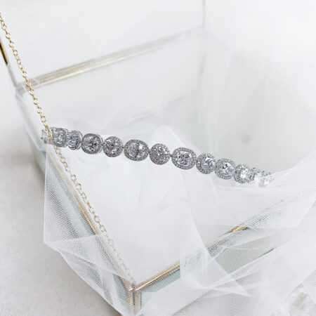 Oval Halo Round Halo Headband - Rhodium White Gold