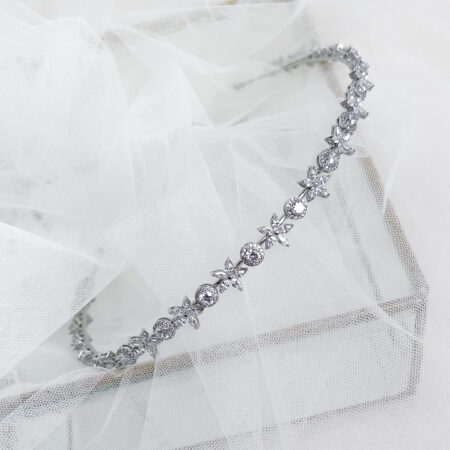 Five Petals Marquise Round Halo Headband - Rhodium White Gold