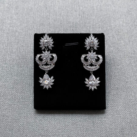 Triple Curved Earrings - Rhodium White Gold