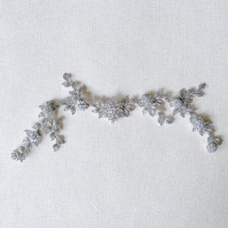 Paved Twigs Flower Baguette Long Hairvine - White Gold
