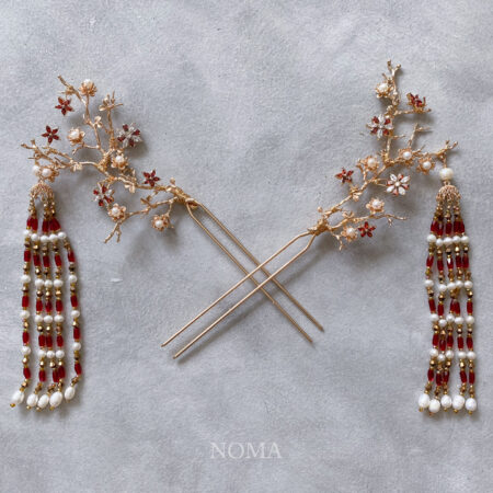 Blossom Jewel Hairpin - Gold, Ruby (Left)