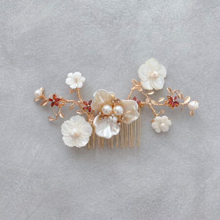 Ruby Blossom Haircomb - Gold