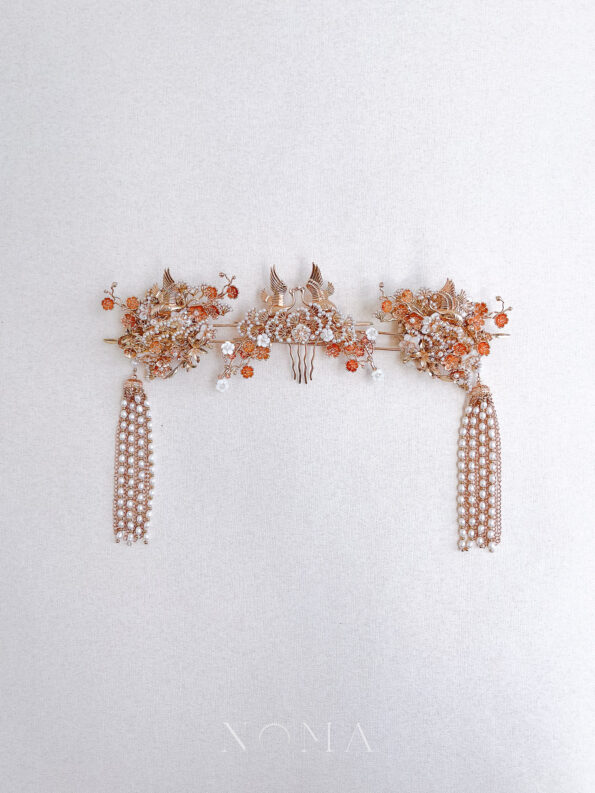 CHN-202200050 – Flying Crane Pearl Blossom Set – Gold – White – 3 pcs – C1