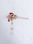 CHN-202200119 – Crane Fan-Shaped Jade Hairpin – Gold – Red – – C1