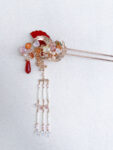 CHN-202200119 – Crane Fan-Shaped Jade Hairpin – Gold – Red – – C1