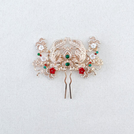 Antique Twin Phoenix Pearl Cloud Middle - Gold, Green