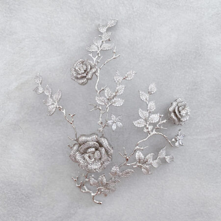 Paved Rose Side Hairpiece - Rhodium White Gold
