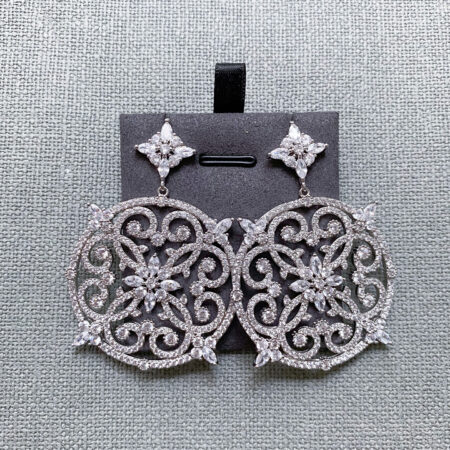 Round Mosaic Earrings - Rhodium White Gold