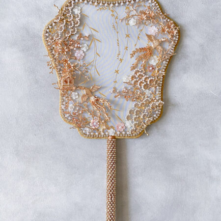 Phoenix Pearl Blossom Fan - Gold, Pink