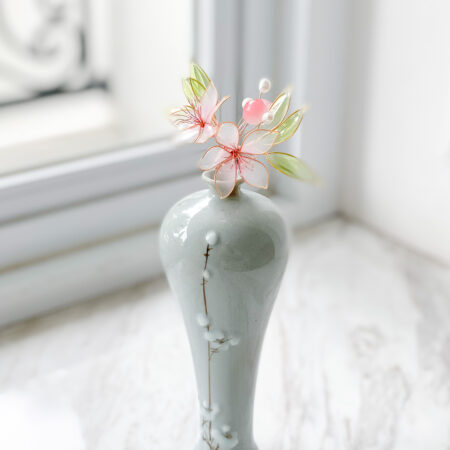 LR Twin Flower Hairpin - Gold, Pink