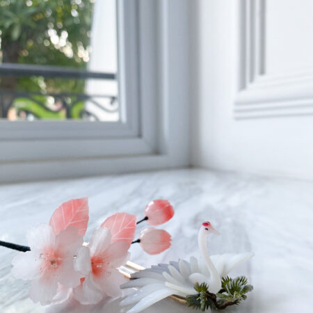 HS Crane Bird Hairpin - Gold, White