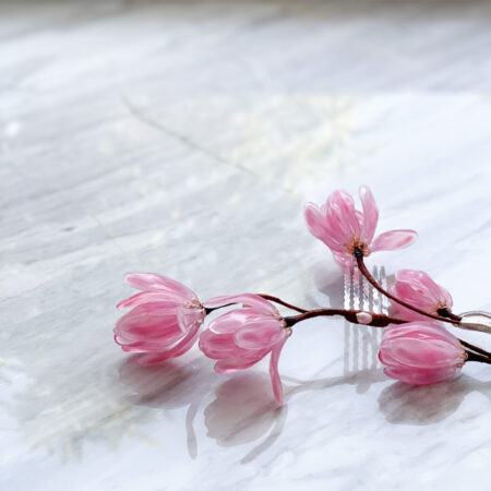 HS Pink Tulip Hairpin - Silver, Pink