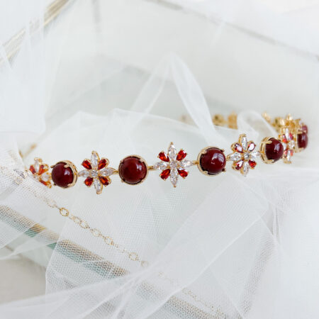 Flower Marquise Jade Headband - 18k Yellow Gold, Ruby