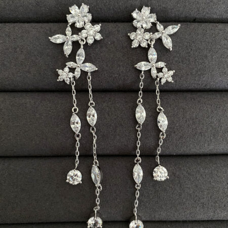 Butterfly Flower Earrings - Rhodium White Gold