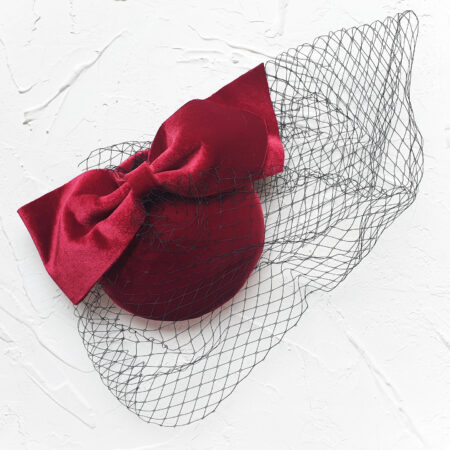 Red Velvet Hat with Veil - Red