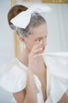 Big Bow Birdcage Veil in Satin White - White
