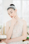 Pearled Birdcage Veil Half - White