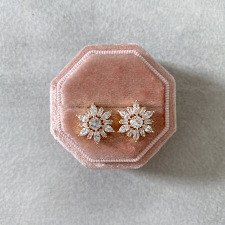 Flower Baguette Earrings - 18k Yellow Gold