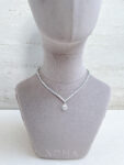 V Round 0.25 ct Tennis Choker with Double Bezel Pear Pendant Necklace - Rhodium White Gold