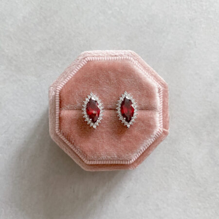 Marquise Halo Earrings - Rhodium White Gold, Ruby