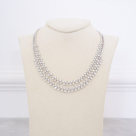 Double Layer Marquise and Pear Choker - Rhodium White Gold