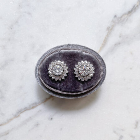 Round Stud Radiant Earrings - Rhodium White Gold