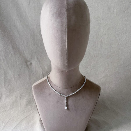 Mini Gems Dangling Necklace - Rhodium White Gold