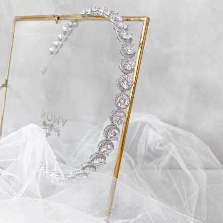 Round Halo Large Headband - Rhodium White Gold