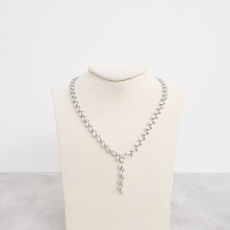 Simple Marquise Drop Necklace - Rhodium White Gold
