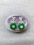 Superior Round Jade Flower Center Earrings - Rhodium White Gold, Jade