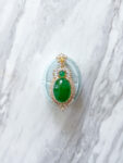 Superior Oval Jade Double Halo Fancy Pendant - 18k Yellow Gold, Jade