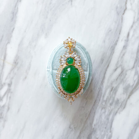 Superior Oval Jade Double Halo Fancy Pendant - 18k Yellow Gold, Jade