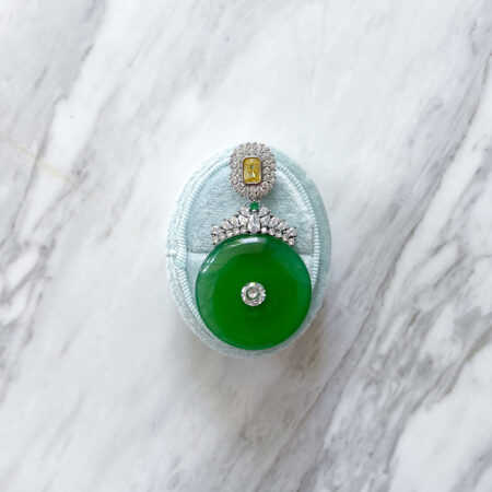 Superior Round Jade Decorated Top Pendant - Rhodium White Gold, Jade