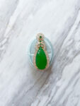 Superior Teardrop Jade Double Halo Pendant - 18k Yellow Gold, Jade