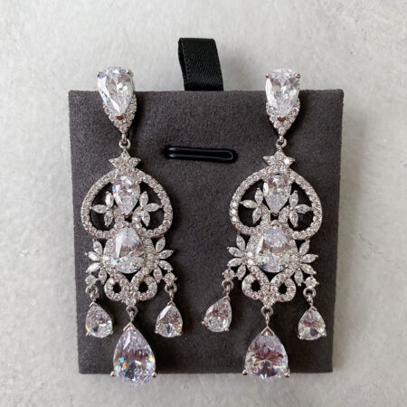 Ornamental Pear Earrings - Rhodium White Gold