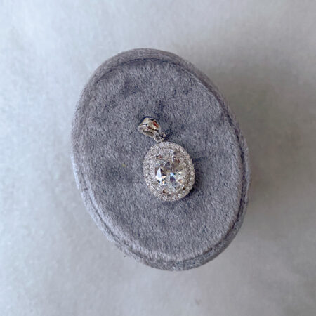 Oval Double Bezel Pendant - Rhodium White Gold