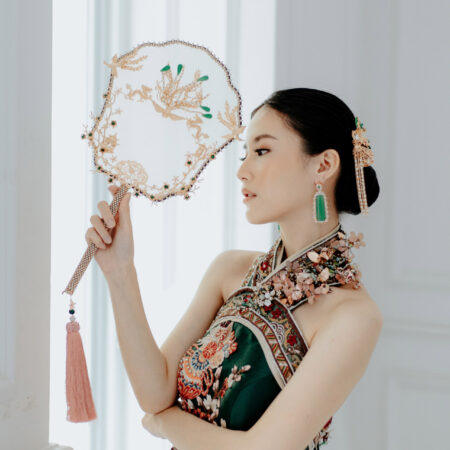 Heavenly Phoenix Jade Happiness Fan - Gold